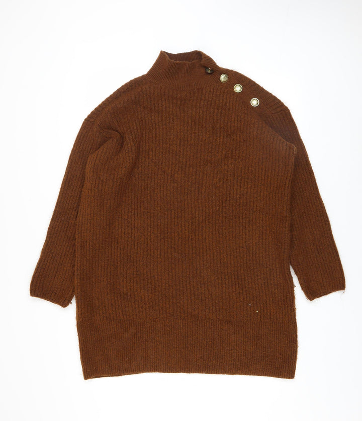 River Island Womens Brown Mock Neck Button Jumper XS