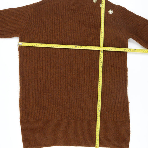 River Island Womens Brown Mock Neck Button Jumper XS