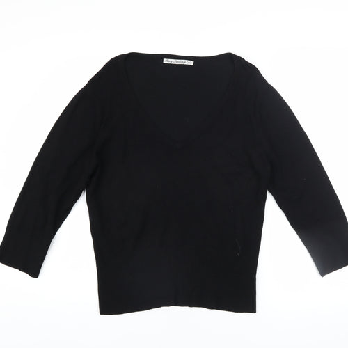 Bay Trading Womens Black V-Neck Knit Pullover Jumper Size 14