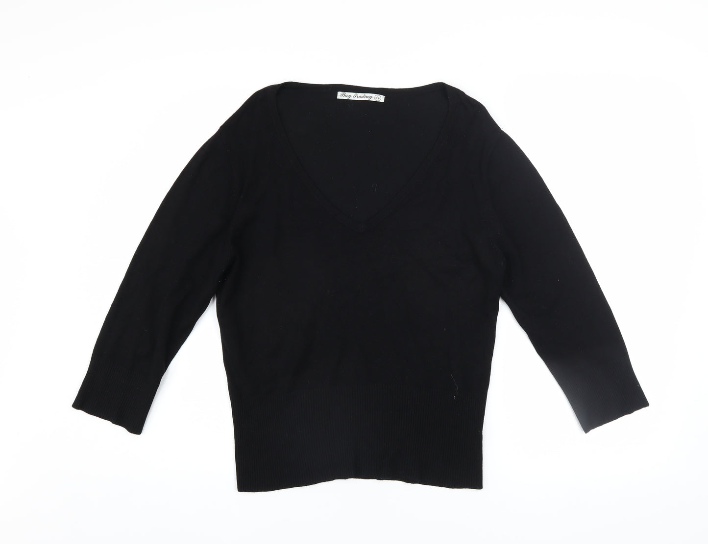 Bay Trading Womens Black V-Neck Knit Pullover Jumper Size 14