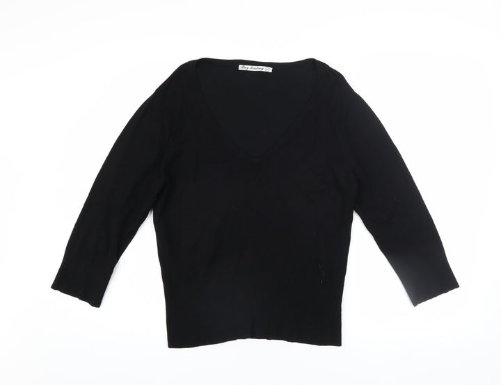 Bay Trading Womens Black V-Neck Knit Pullover Jumper Size 14