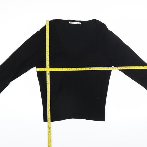 Bay Trading Womens Black V-Neck Knit Pullover Jumper Size 14