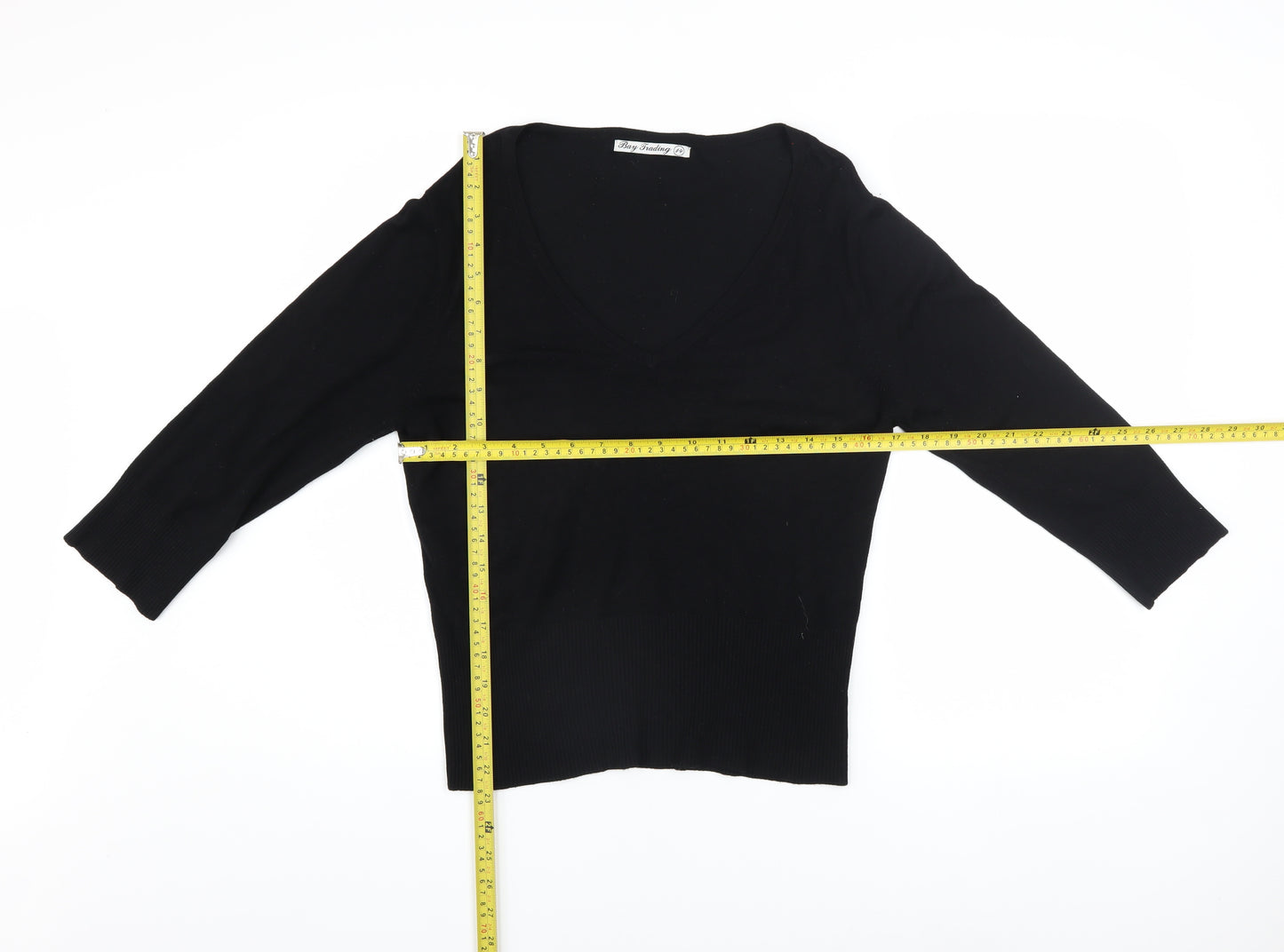 Bay Trading Womens Black V-Neck Knit Pullover Jumper Size 14