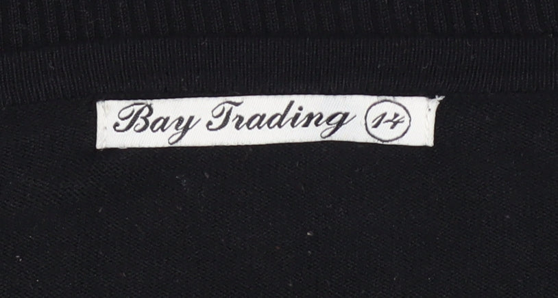 Bay Trading Womens Black V-Neck Knit Pullover Jumper Size 14