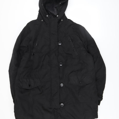 Boohoo Women's Black Long Hooded Puffer Jacket UK 12