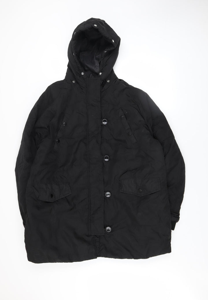Boohoo Women's Black Long Hooded Puffer Jacket UK 12