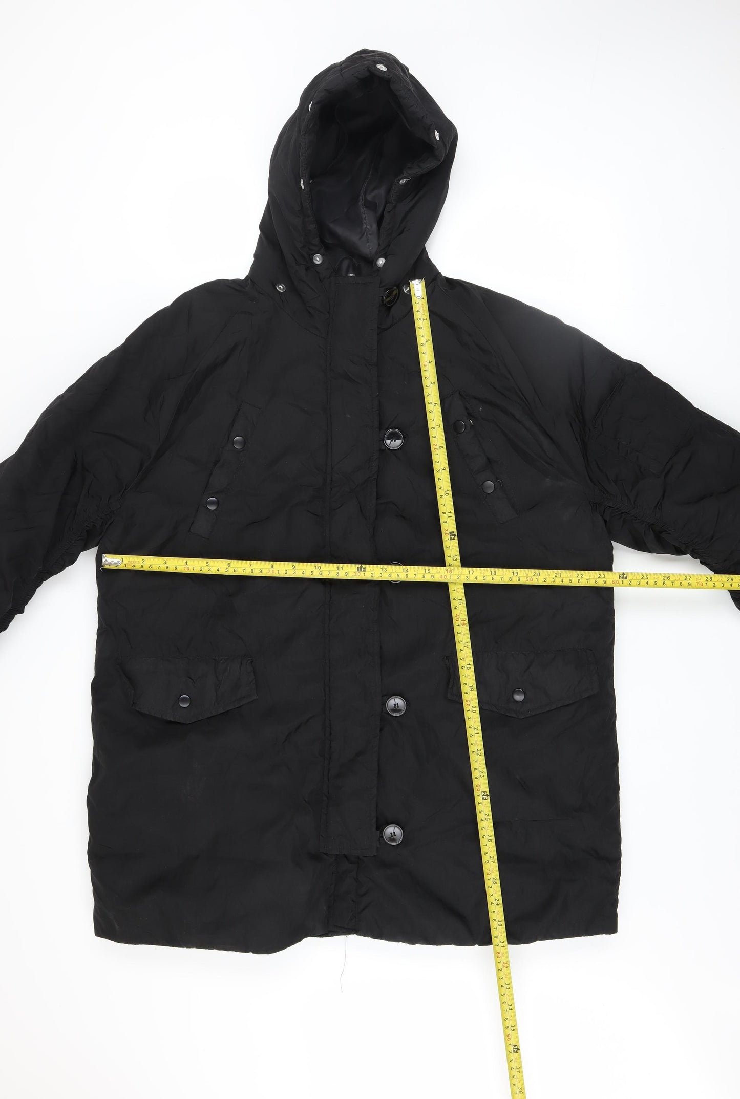 Boohoo Women's Black Long Hooded Puffer Jacket UK 12