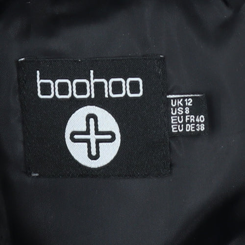 Boohoo Women's Black Long Hooded Puffer Jacket UK 12