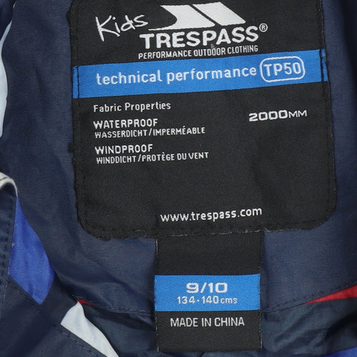 Trespass Boys Blue Waterproof Windbreaker Hooded Jacket 9-10 Years
