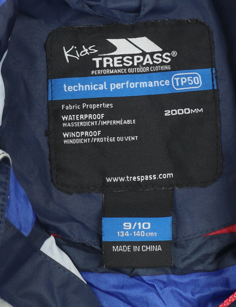 Trespass Boys Blue Waterproof Windbreaker Hooded Jacket 9-10 Years