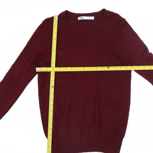 ZARA Women Red Crew Neck Long Sleeve Pullover Jumper Size S