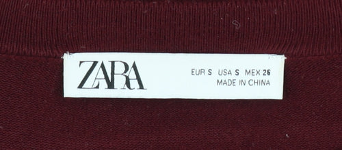 ZARA Women Red Crew Neck Long Sleeve Pullover Jumper Size S