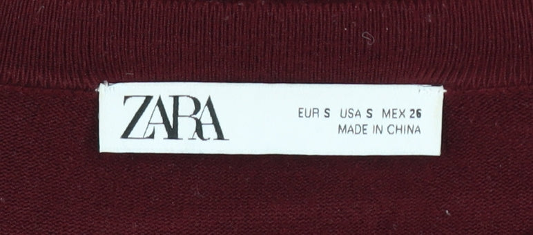 ZARA Women Red Crew Neck Long Sleeve Pullover Jumper Size S