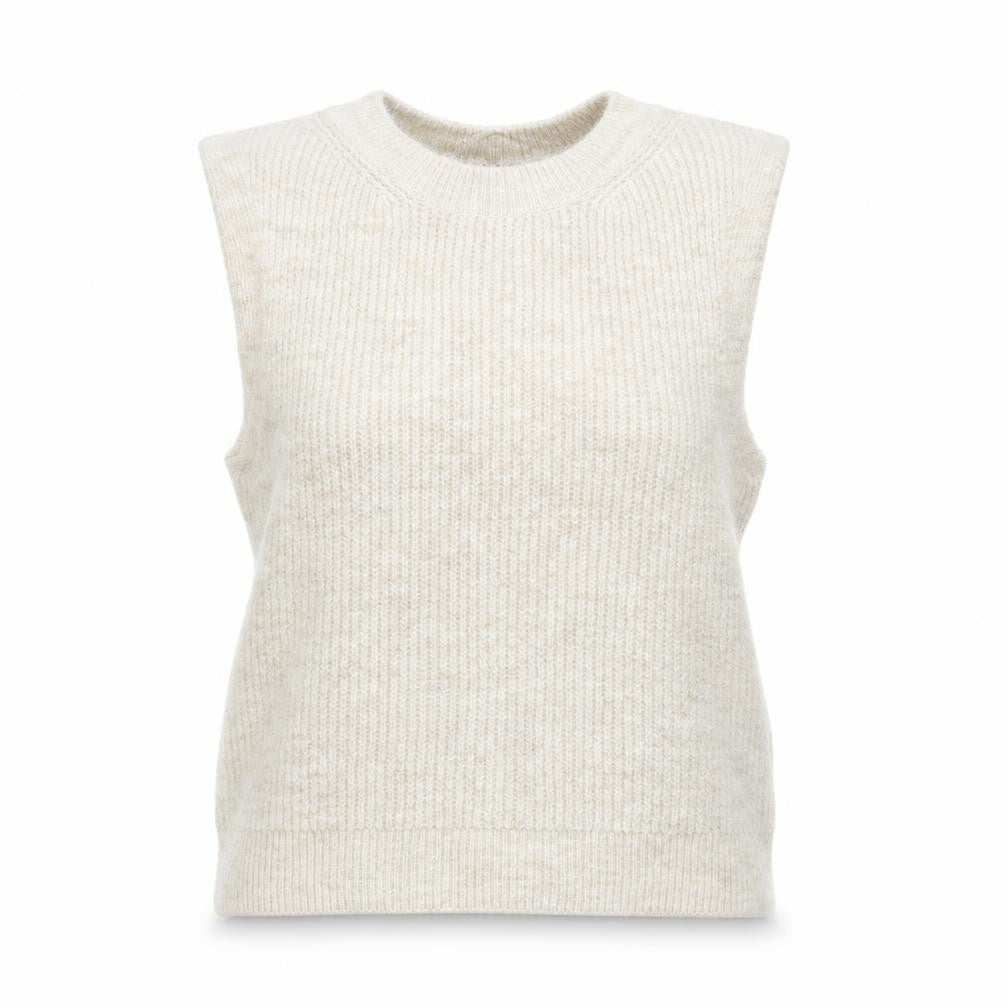 Front view of Vero Moda Women's Beige Knit Sleeveless Vest Medium