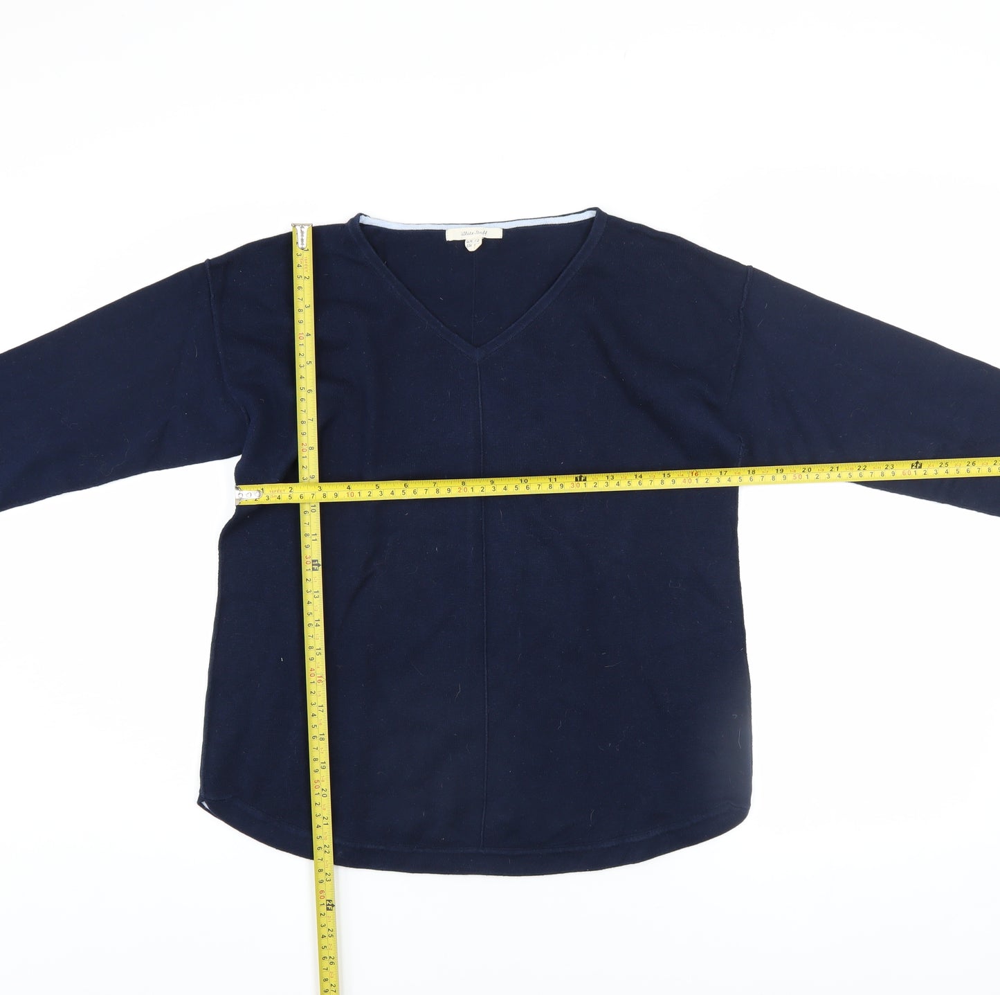 White Stuff Women's Blue V-Neck Cotton Jumper UK 12