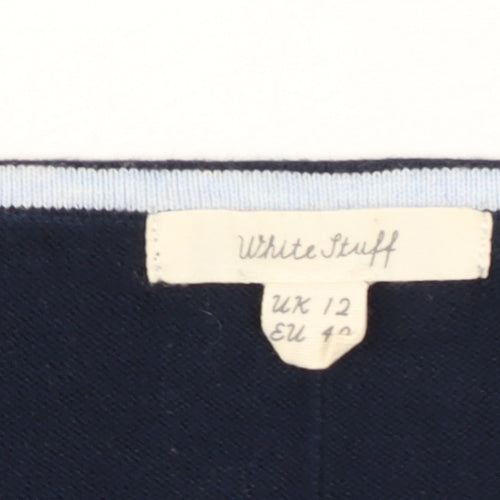 White Stuff Women's Blue V-Neck Cotton Jumper UK 12