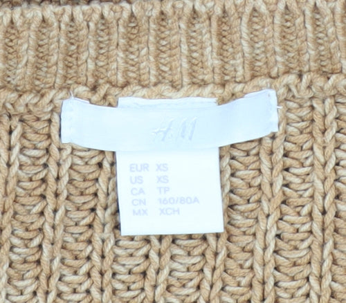 H&M Women Beige Chunky-Knit Cotton Acrylic Crew Neck Pullover Jumper XS