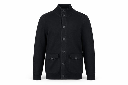 Front view of Ben Sherman Men's Black Cotton Button Cardigan M High Neck Knit Jumper