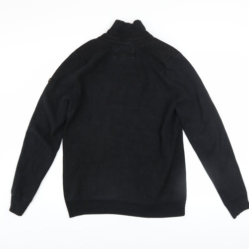 Ben Sherman Men's Black Cotton Button Cardigan M High Neck Knit Jumper