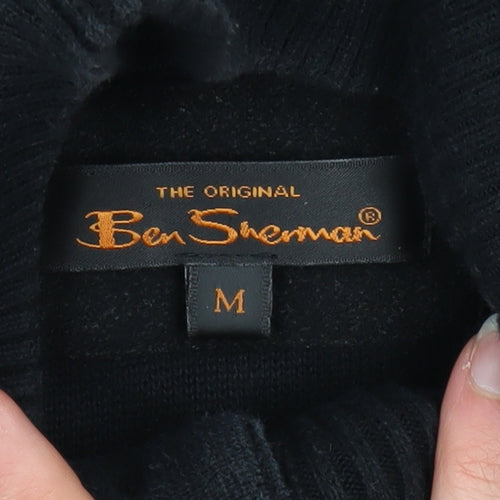 Ben Sherman Men's Black Cotton Button Cardigan M High Neck Knit Jumper