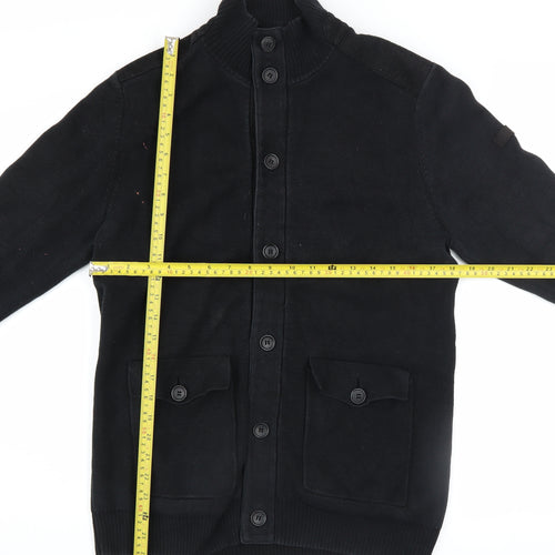 Ben Sherman Men's Black Cotton Button Cardigan M High Neck Knit Jumper