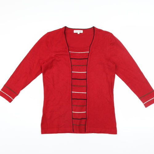 Austin Reed Women's Red Striped 3/4 Sleeve Cardigan Size S