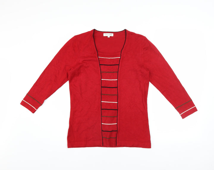 Austin Reed Women's Red Striped 3/4 Sleeve Cardigan Size S