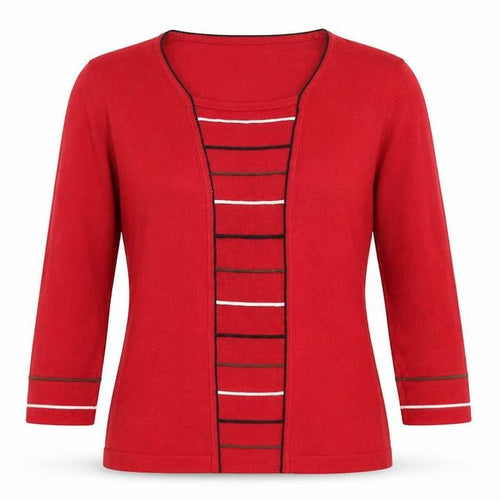 Austin Reed Women's Red Striped 3/4 Sleeve Cardigan Size S