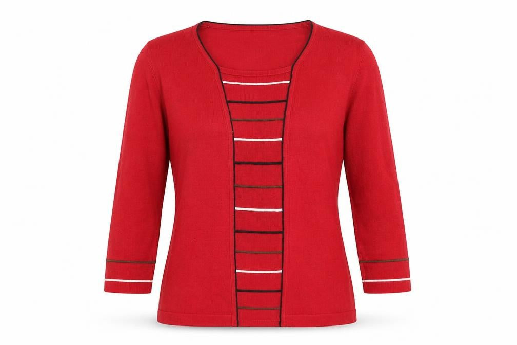 Austin Reed Women's Red Striped 3/4 Sleeve Cardigan Size S