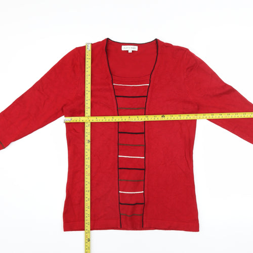 Austin Reed Women's Red Striped 3/4 Sleeve Cardigan Size S