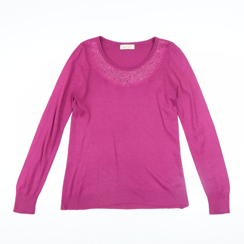 Marks and Spencer Women's Pink Sequin Round Neck Jumper Size 10