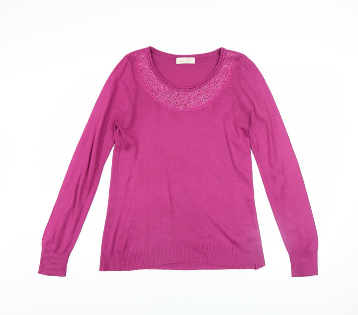 Marks and Spencer Women's Pink Sequin Round Neck Jumper Size 10