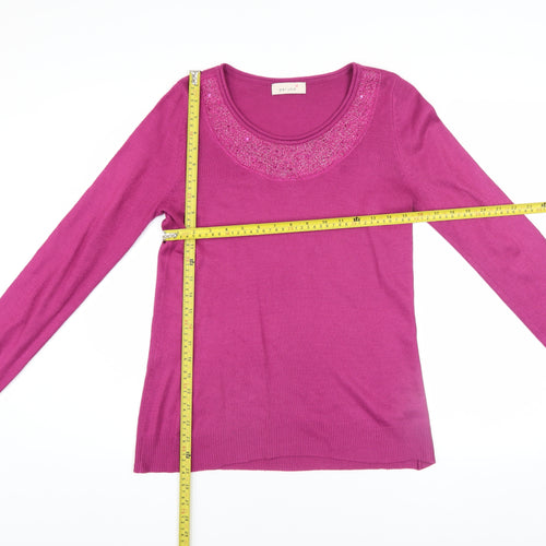 Marks and Spencer Women's Pink Sequin Round Neck Jumper Size 10