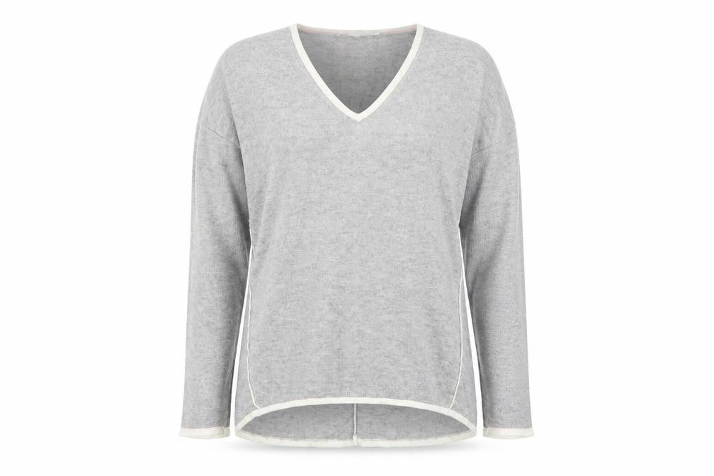 Front view of Boden Women's Grey V-Neck Wool Blend jumper, size S
