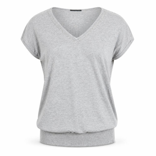 Wallis Women’s Grey Beaded V-Neck Short Sleeve Knit Blouse Size S