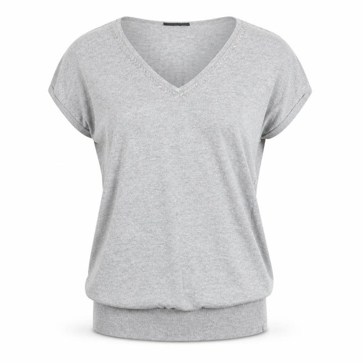 Wallis Women’s Grey Beaded V-Neck Short Sleeve Knit Blouse Size S