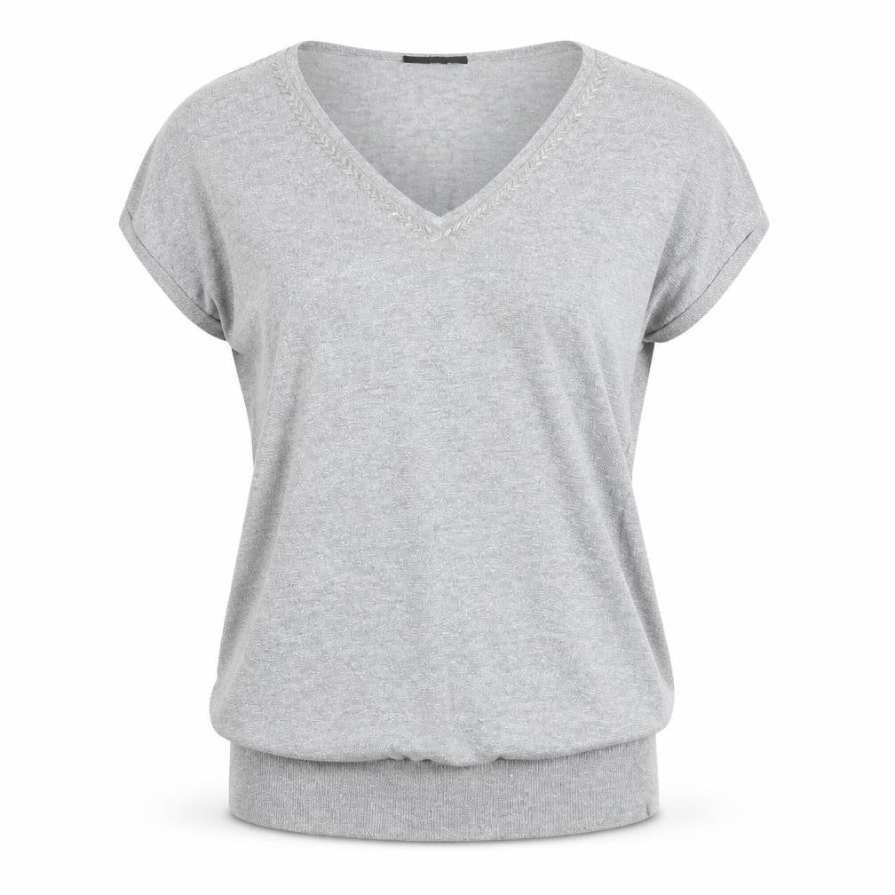 Wallis Women’s Grey Beaded V-Neck Short Sleeve Knit Blouse Size S