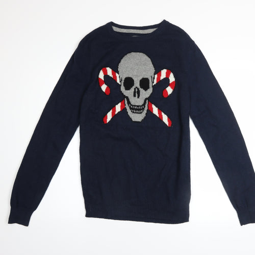 Aéropostale Men's Blue Skull Candy Cane Pullover Jumper Size S
