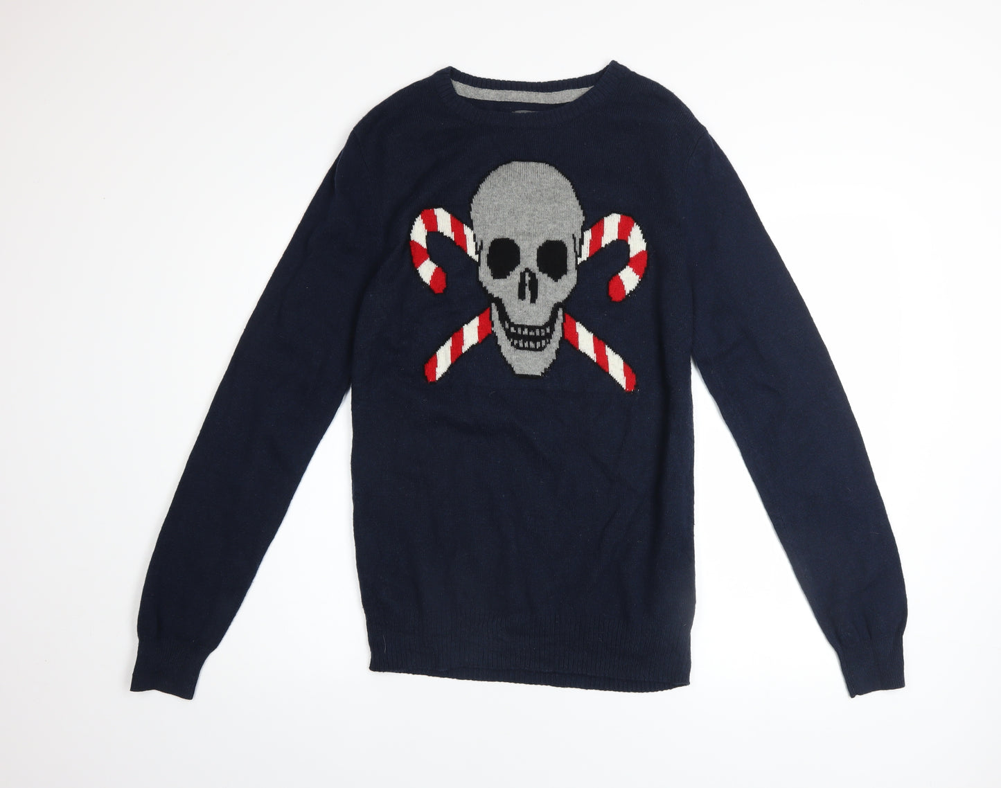 Aéropostale Men's Blue Skull Candy Cane Pullover Jumper Size S