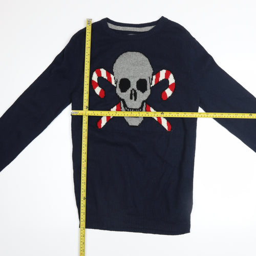 Aéropostale Men's Blue Skull Candy Cane Pullover Jumper Size S