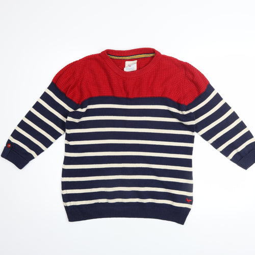 Country Rose Women Red Navy Striped Cotton Crew Neck Jumper M