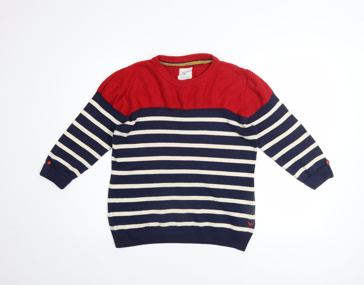Country Rose Women Red Navy Striped Cotton Crew Neck Jumper M