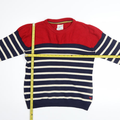 Country Rose Women Red Navy Striped Cotton Crew Neck Jumper M