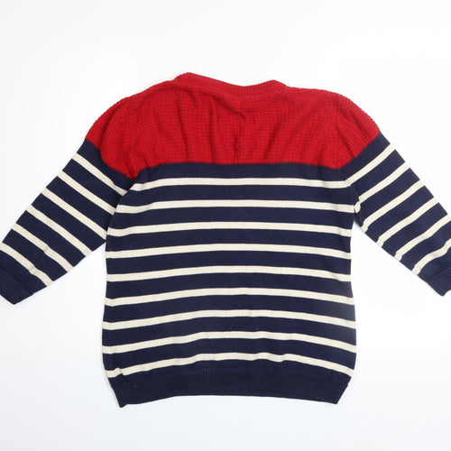 Country Rose Women Red Navy Striped Cotton Crew Neck Jumper M