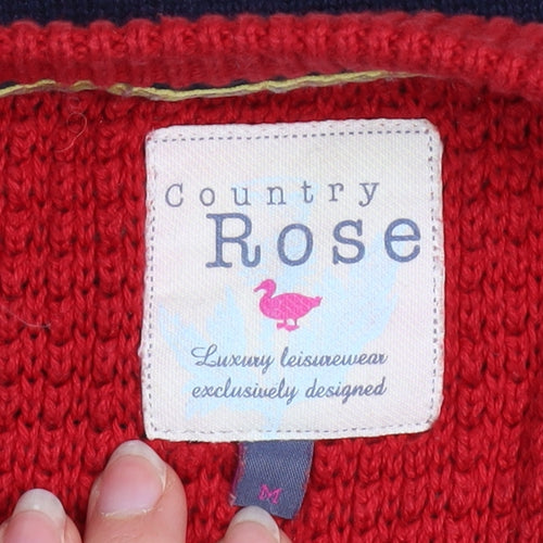 Country Rose Women Red Navy Striped Cotton Crew Neck Jumper M