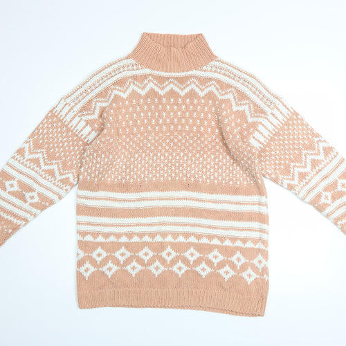 Dash Women Beige Fair Isle Roll Neck Chunky Knit Jumper Size M