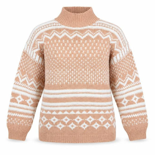 Dash Women Beige Fair Isle Roll Neck Chunky Knit Jumper Size M