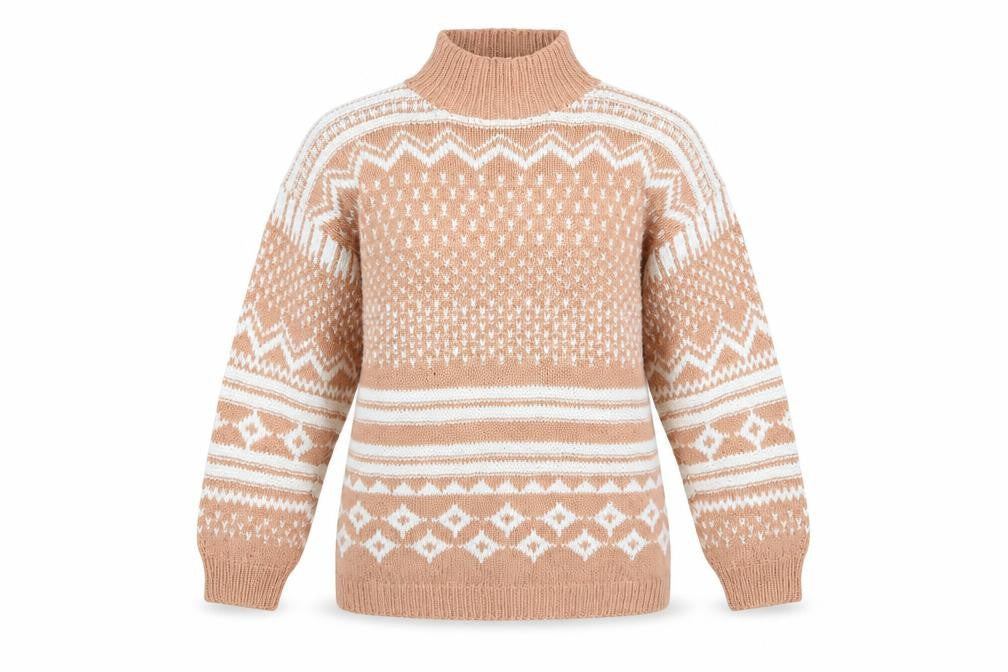 Dash Women Beige Fair Isle Roll Neck Chunky Knit Jumper Size M