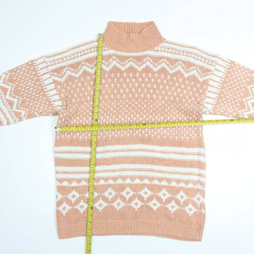 Dash Women Beige Fair Isle Roll Neck Chunky Knit Jumper Size M