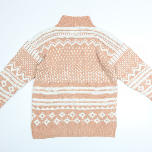 Dash Women Beige Fair Isle Roll Neck Chunky Knit Jumper Size M